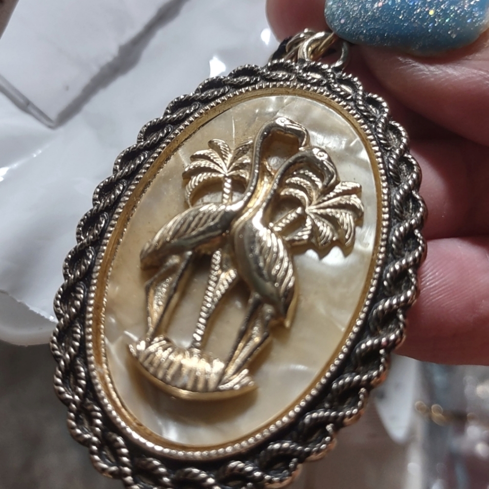 Flamingos in the Palms Oval Pendant & Chain - Picture 7 of 7